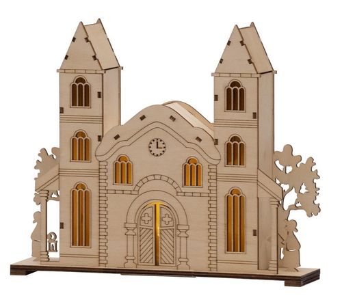 Dekoracia Woodeco 11275, Kostol, 3xLED, 27x5x22 cm