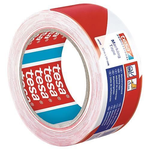 Paska tesa® PRO Marking, výstražná, červeno-biela, 50 mm, L-33 m